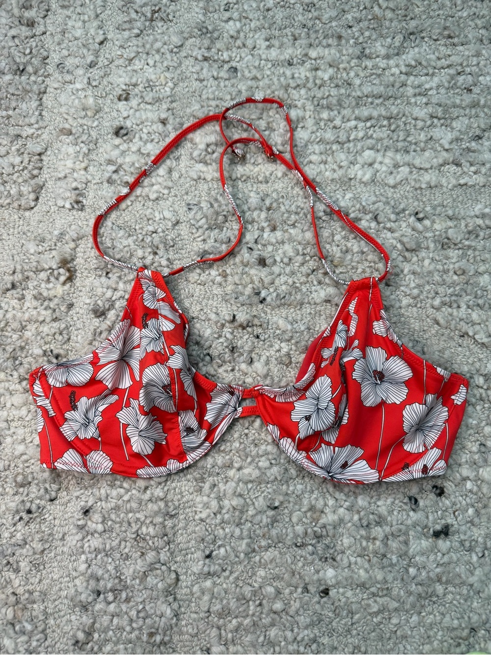 Freya Red Floral Underwire Bikini Top with White Blooms